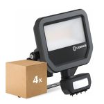 Confezione Multipack 4x Ledvance Proiettore LED Aluminium Nero 17W 2400lm 100D - 840 Bianco Freddo | IP65 - Sensore di Movimento e Luce - Simmetrico